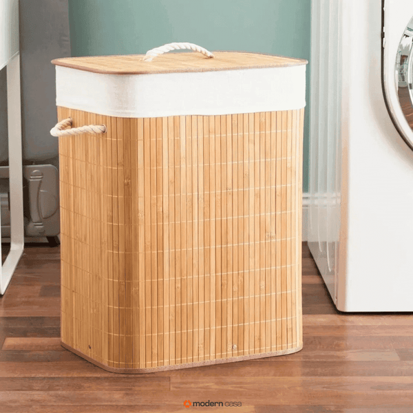 Cesto de Roupa Bambu c/ Tampa Retangular 70 LITROS - Modern Casa