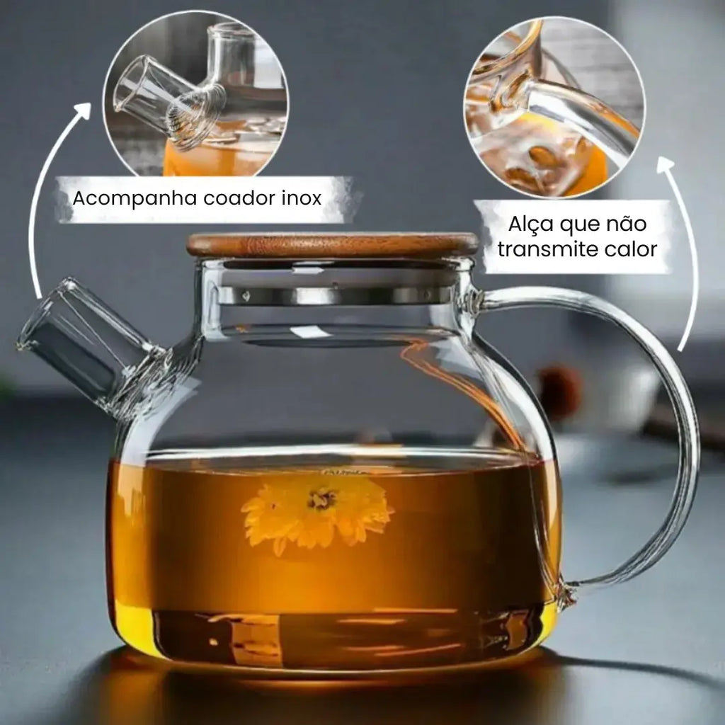 Chaleira de Vidro com Tampa de Bambu - Modern Casa