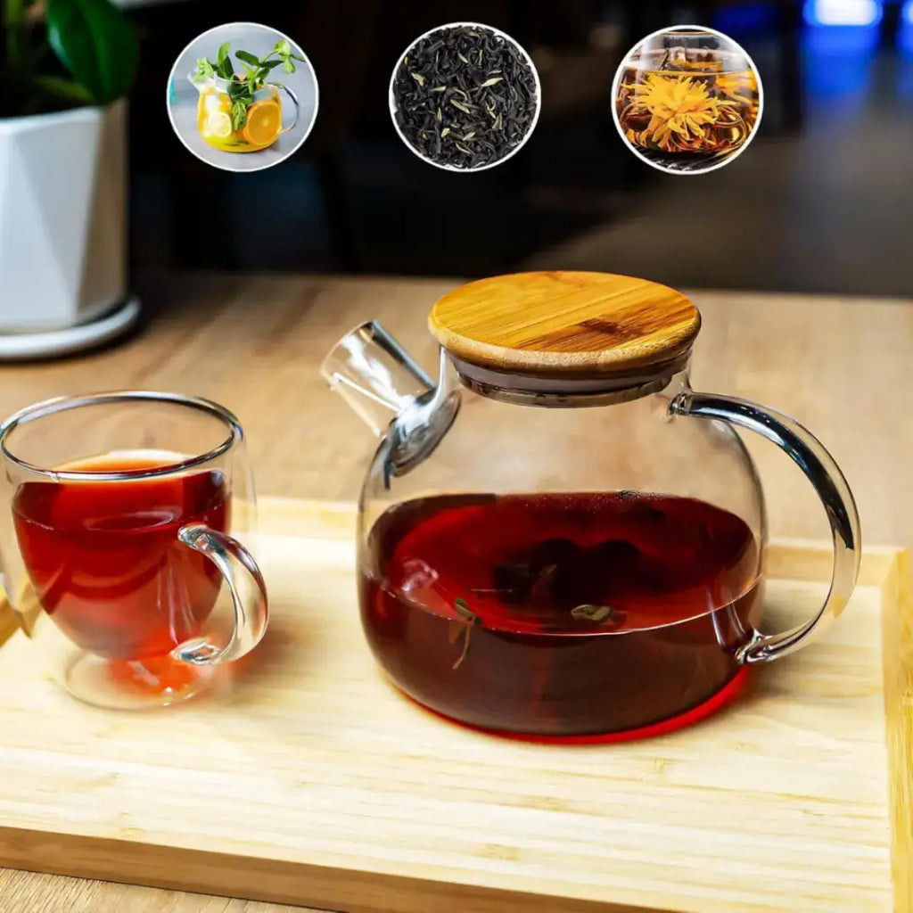 Chaleira de Vidro com Tampa de Bambu - Modern Casa