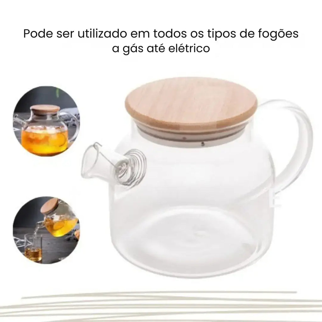 Chaleira de Vidro com Tampa de Bambu - Modern Casa