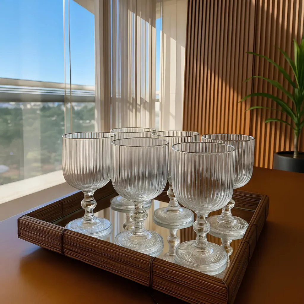 Conjunto de 6 Taças Caneladas de Vidro - Modern Casa