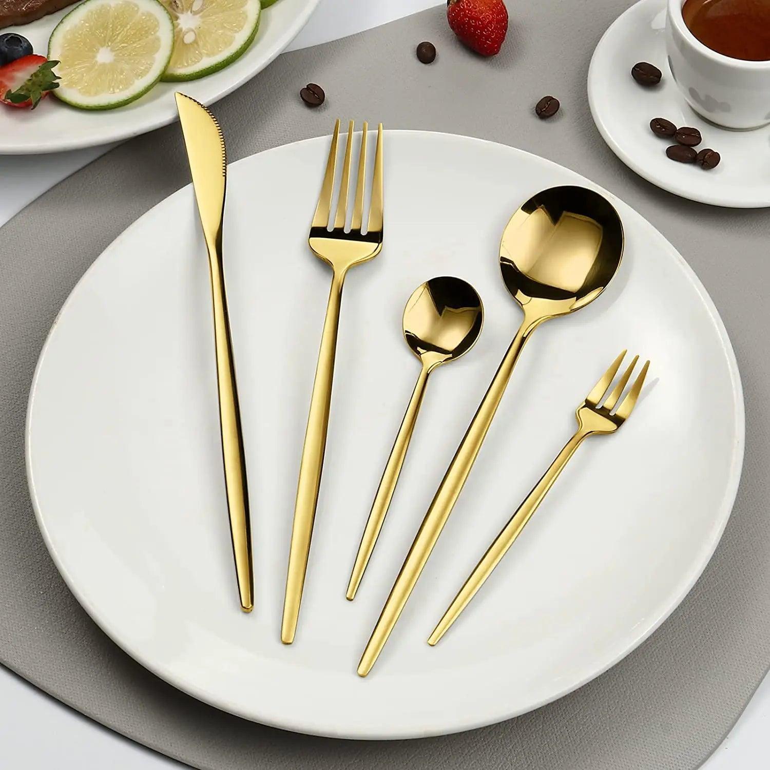 Conjunto de Talheres Luxo Dourado Inoxidável 24 Peças - Modern Casa