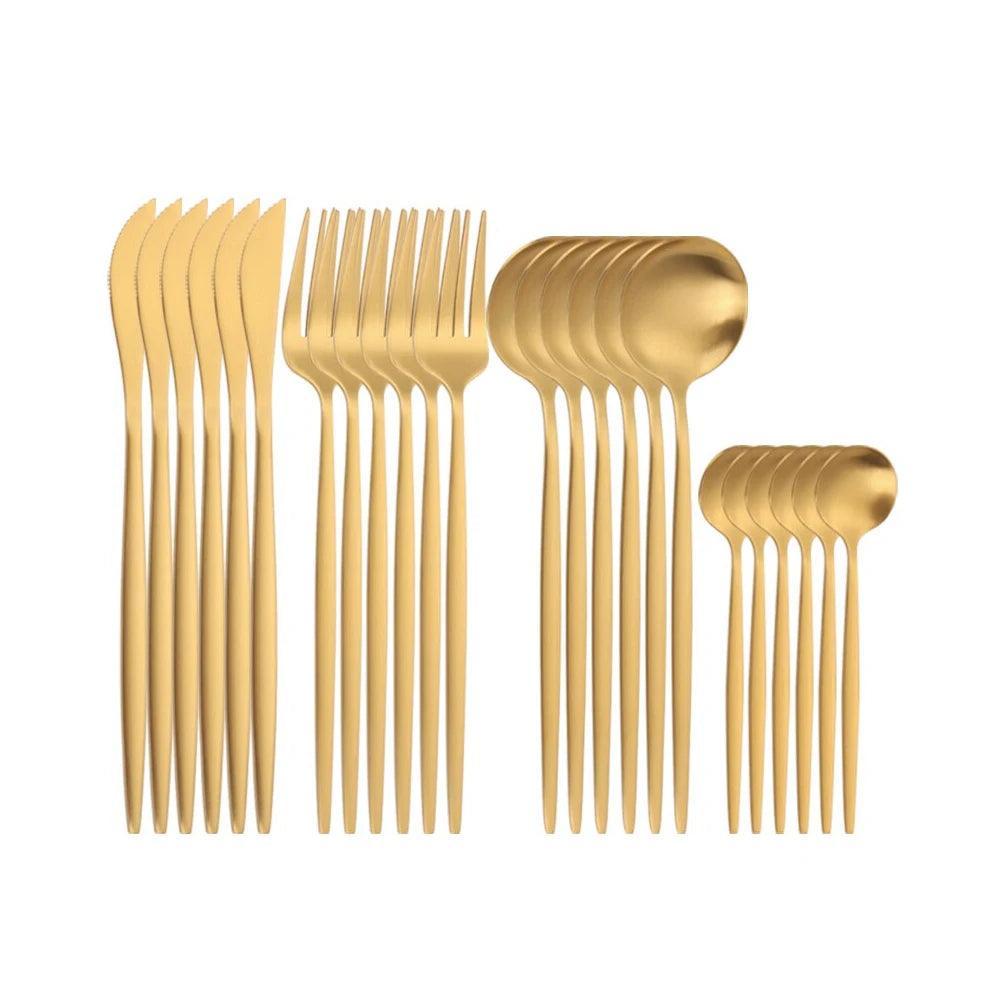 Conjunto de Talheres Luxo Dourado Inoxidável 24 Peças - Modern Casa