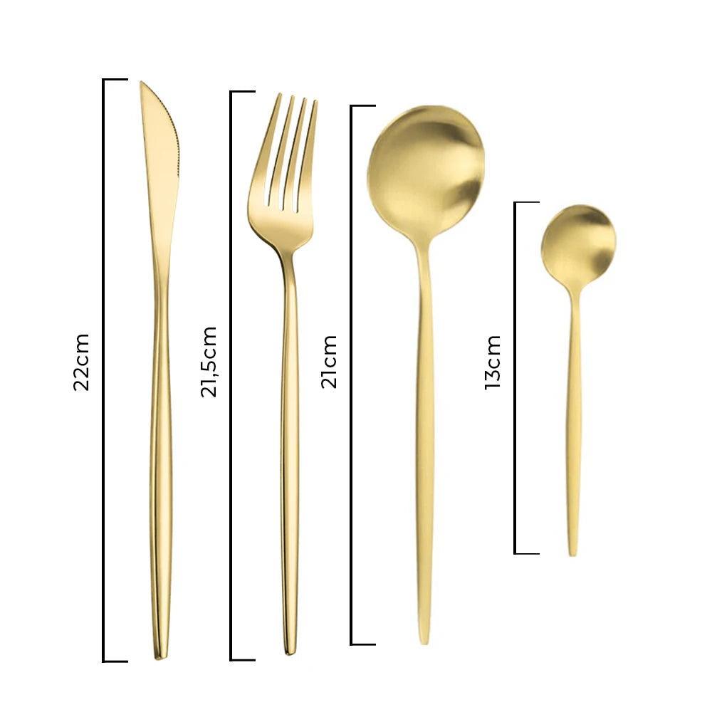 Conjunto de Talheres Luxo Dourado Inoxidável 24 Peças - Modern Casa
