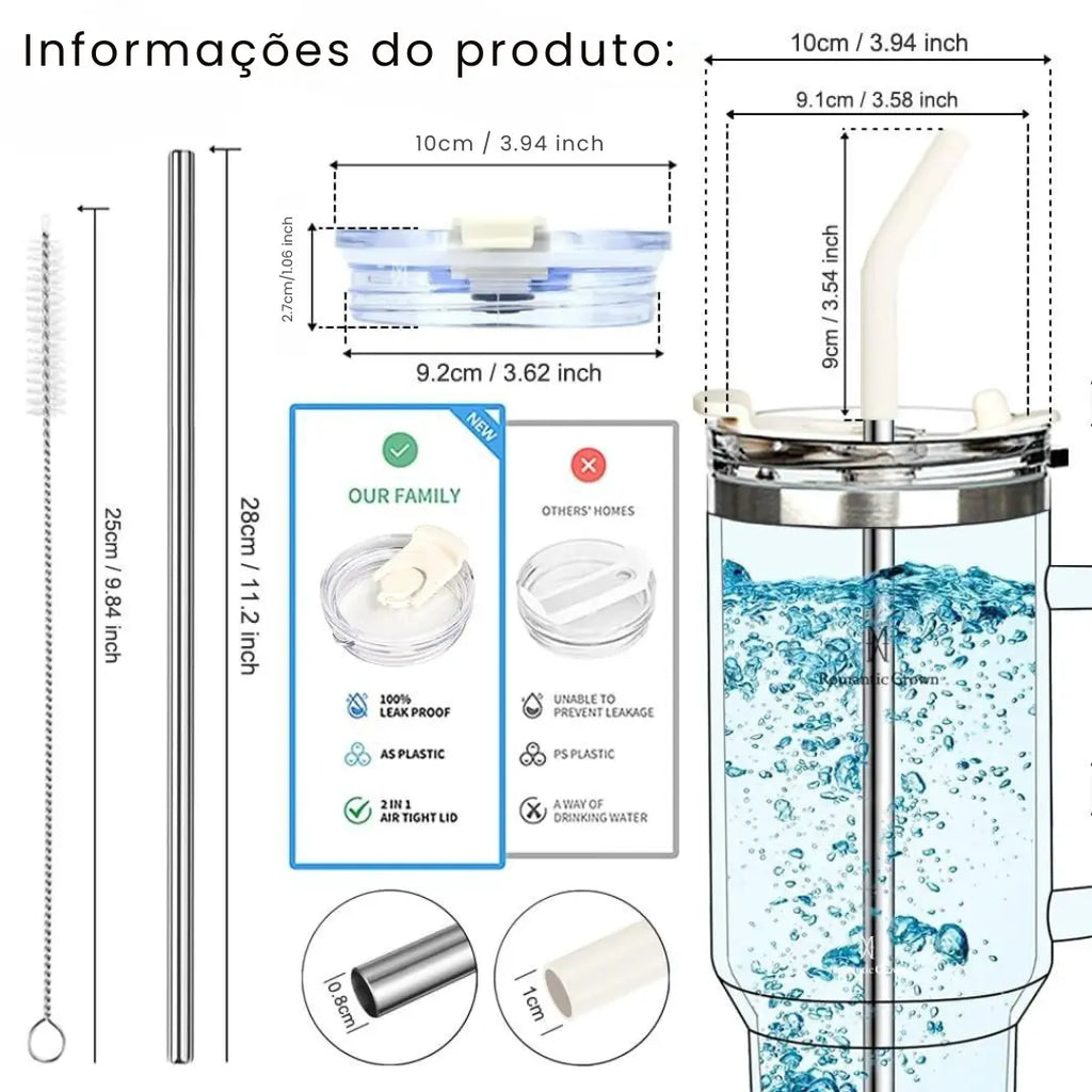 Copo Térmico Inox Portátil com Tampa e Canudo 1200ML - Modern Casa