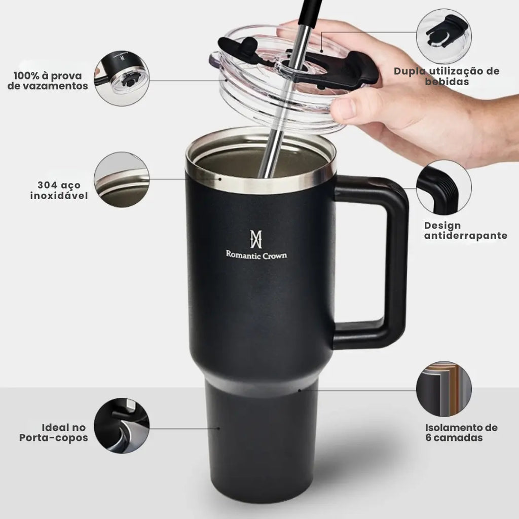 Copo Térmico Inox Portátil com Tampa e Canudo 1200ML - Modern Casa