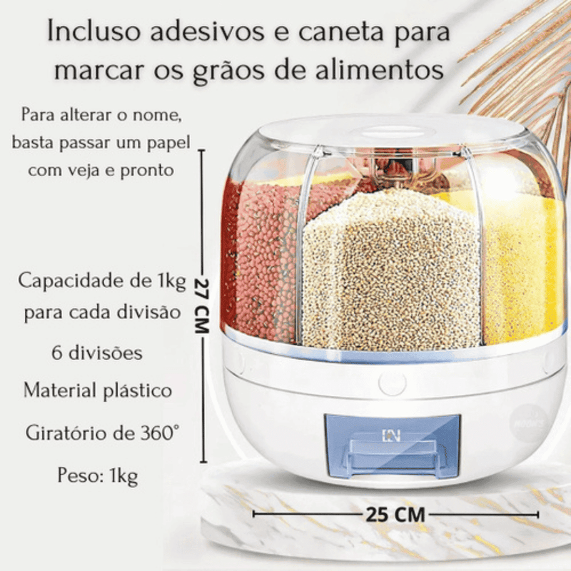 Dispensador Giratório 360° para Arroz e Grãos - Modern Casa