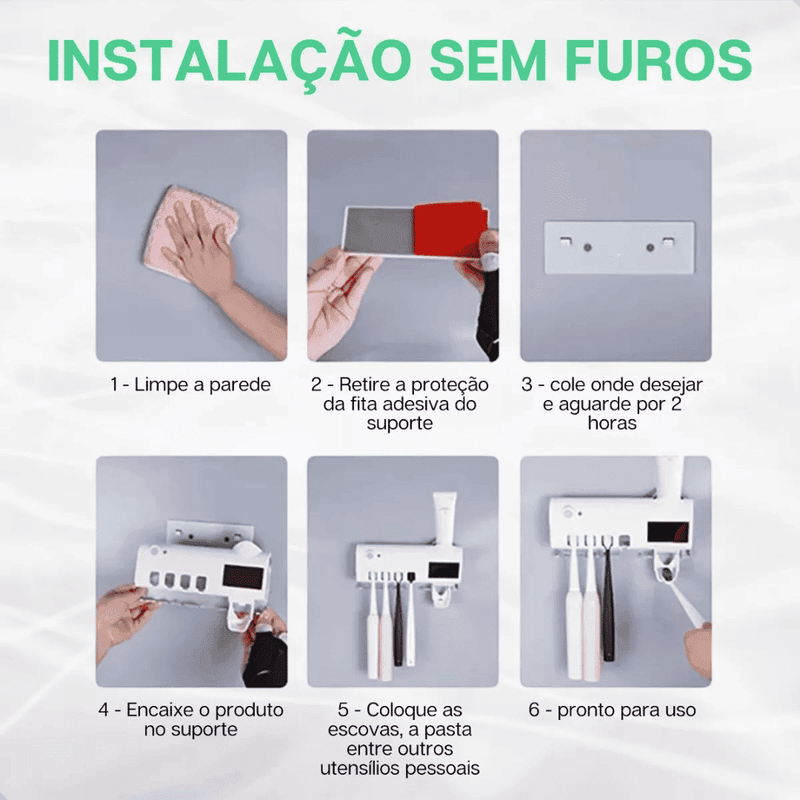 Esterilizador UV e Dispenser de Escova e Pasta de Dentes - Modern Casa