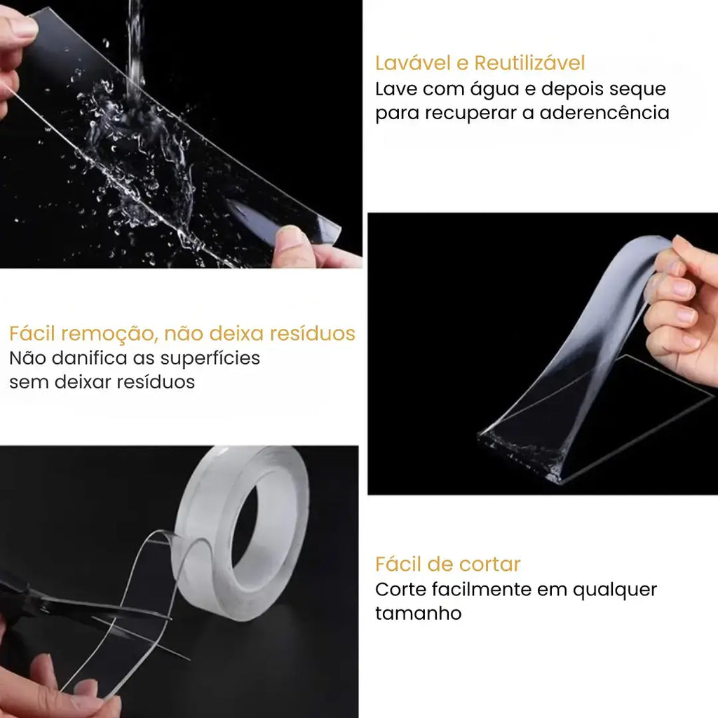 Fita Adesiva Dupla Face Extra Forte Transparente NanoGel - Modern Casa