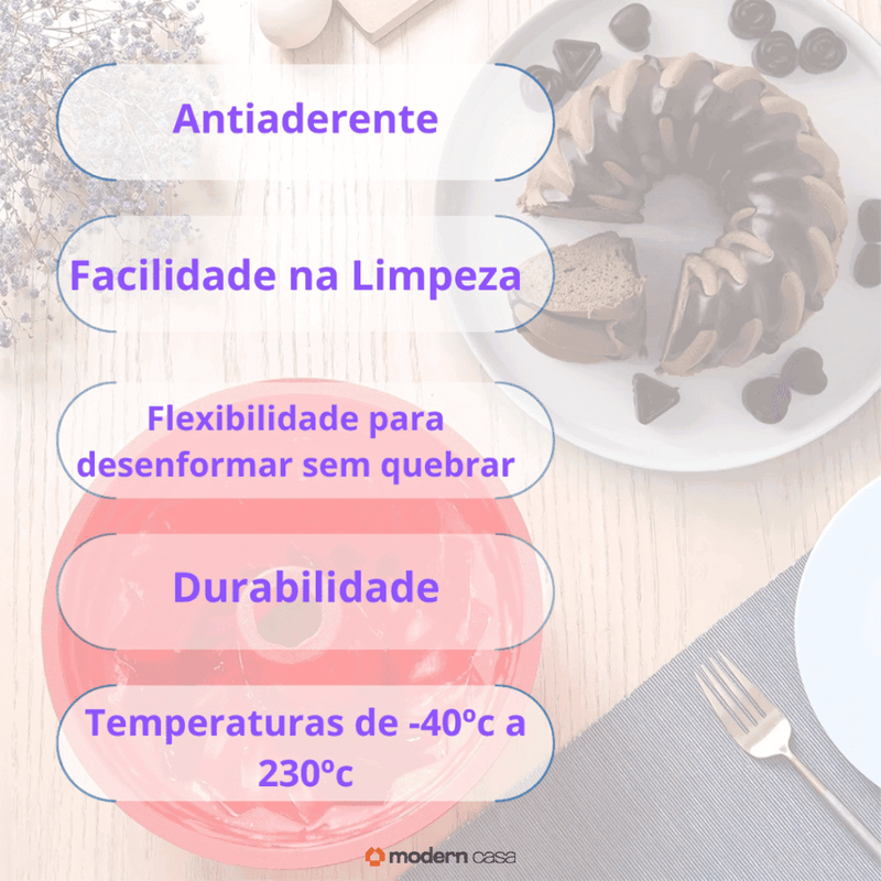 Forma Silicone Antiaderente Para Bolos e Pudins - Modern Casa