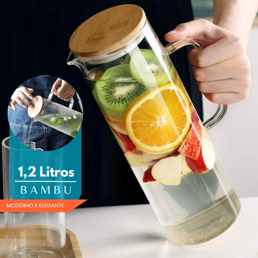 Jarra de Vidro com Tampa de Bambu - Modern Casa