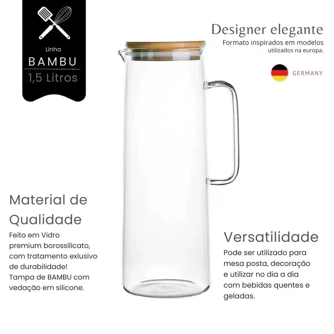 Jarra de Vidro com Tampa de Bambu - Modern Casa