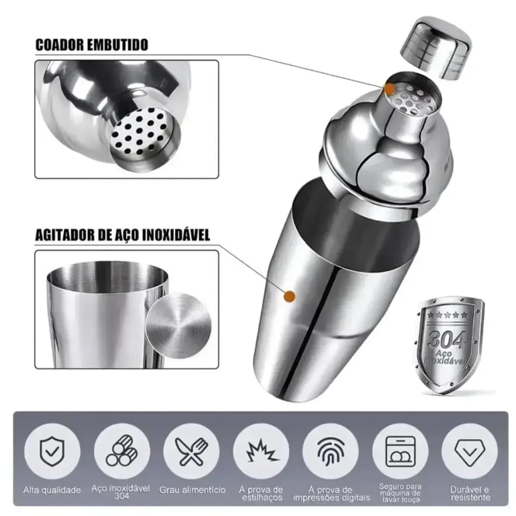 Kit Barman Coqueteleira Profissional Inox 12 Peças - Modern Casa