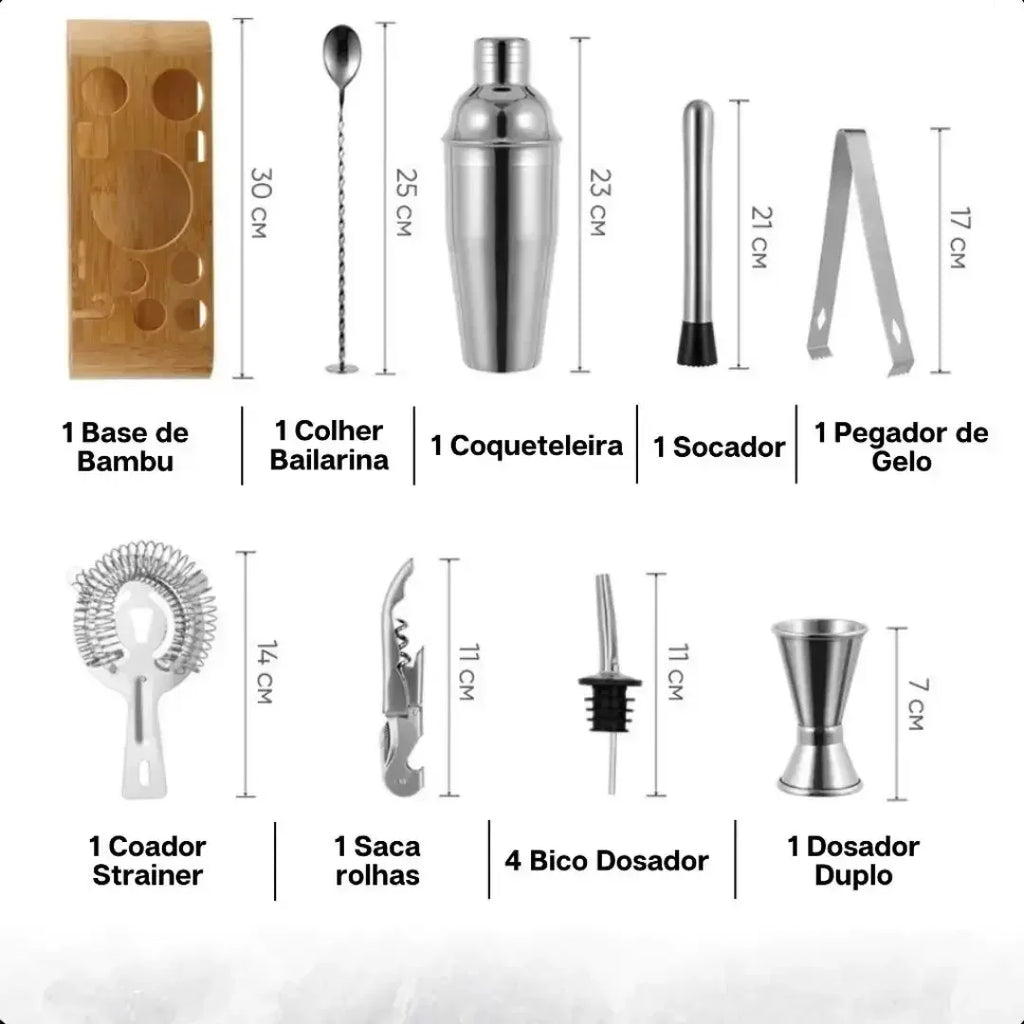 Kit Barman Coqueteleira Profissional Inox 12 Peças - Modern Casa
