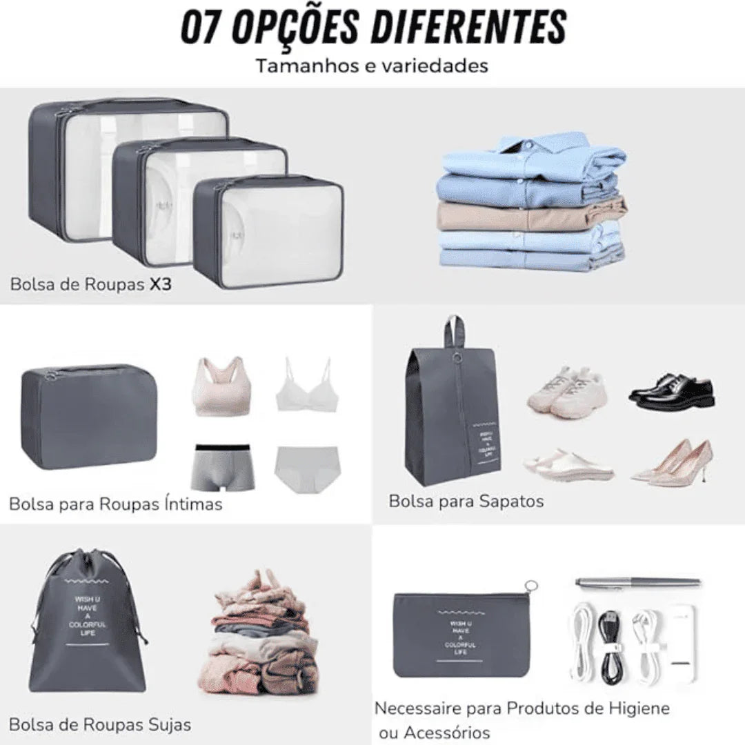 Kit Bolsas Organizadoras Para Mala de Viagem - Compre 5 Leve 7 - Modern Casa