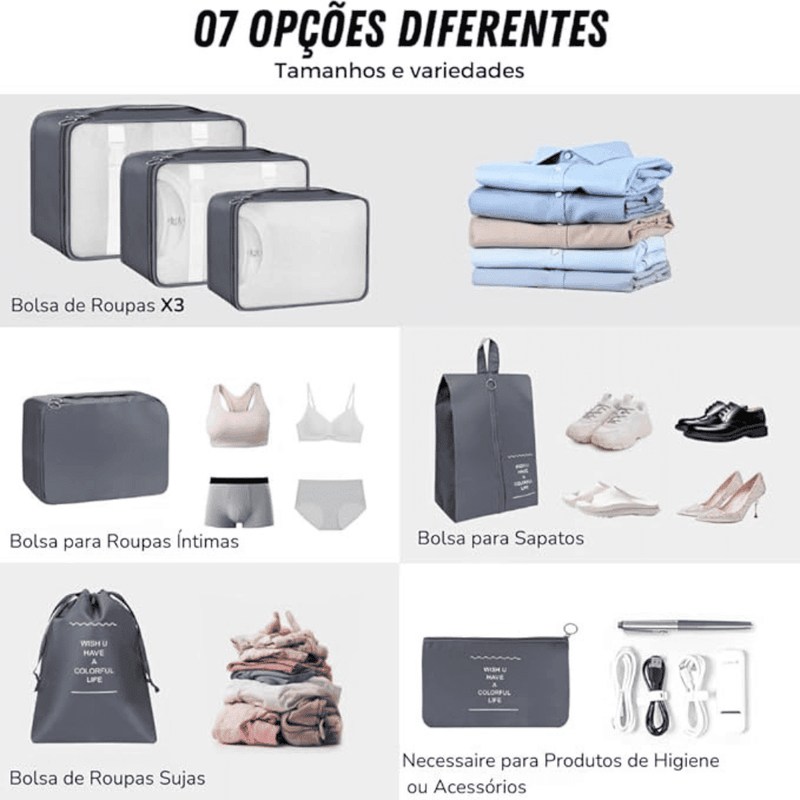 Kit Bolsas Organizadoras Para Mala de Viagem