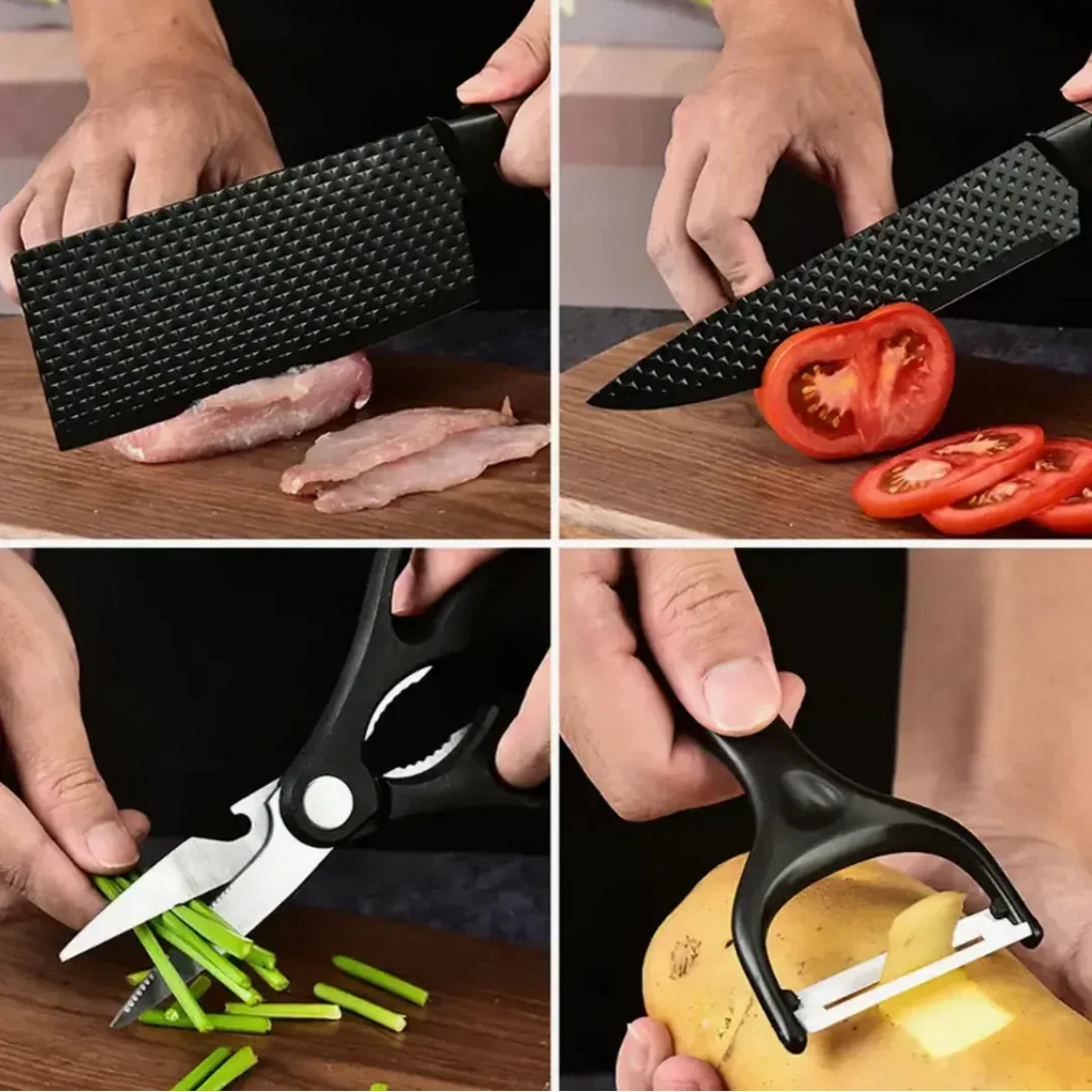 Kit de Facas 6 Peças com Tesoura e Descascador - Modern Casa