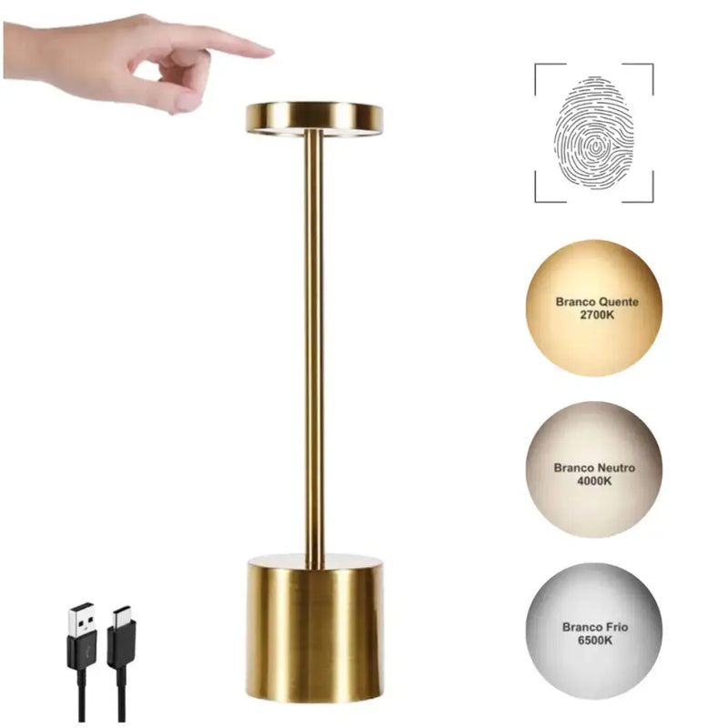 Lâmpada de Mesa LED Recarregável de Metal 01