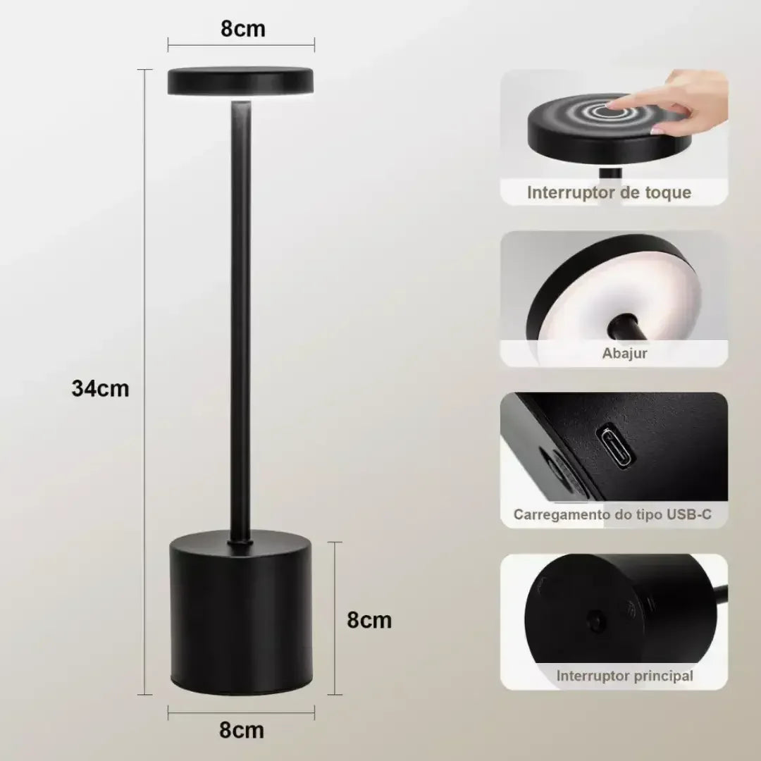 Lâmpada de Mesa LED Recarregável de Metal 01