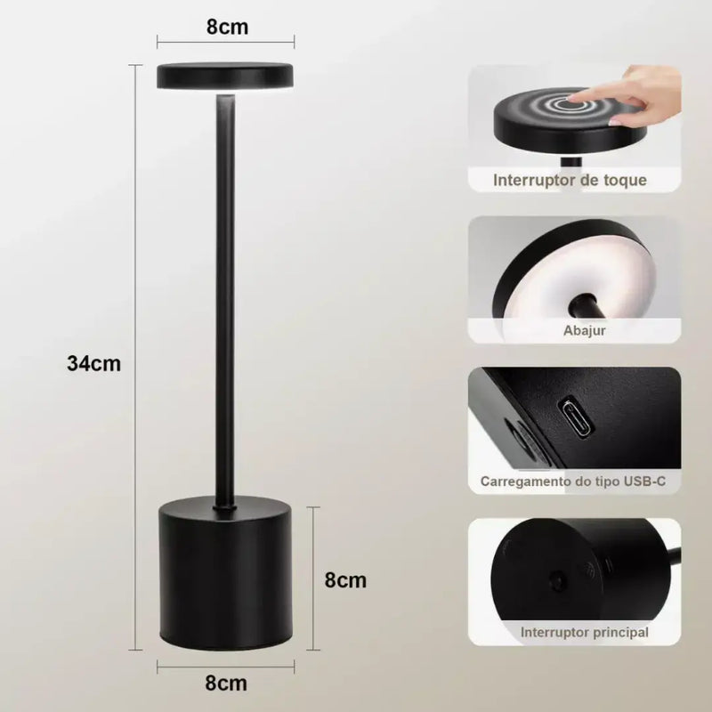 Lâmpada de Mesa LED Recarregável de Metal 01