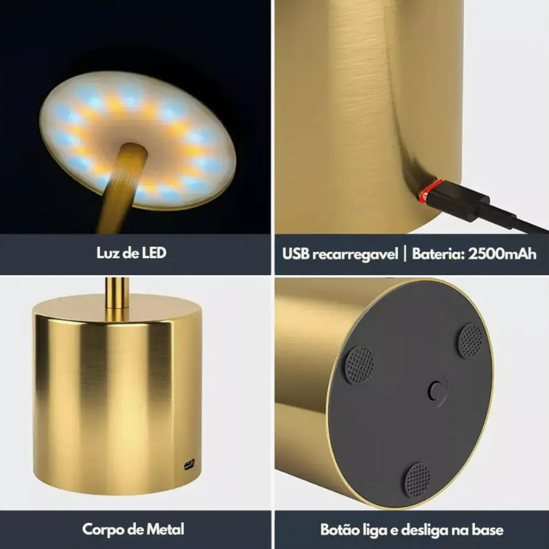 Lâmpada de Mesa LED Recarregável de Metal 01