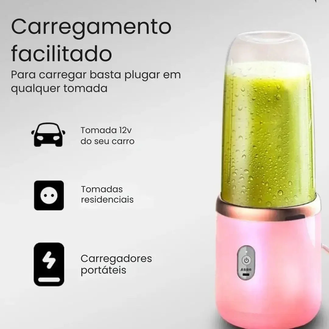 Liquidificador portátil rosa recarregável via USB
