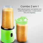 Liquidificador portátil verde com lâminas de aço inoxidável