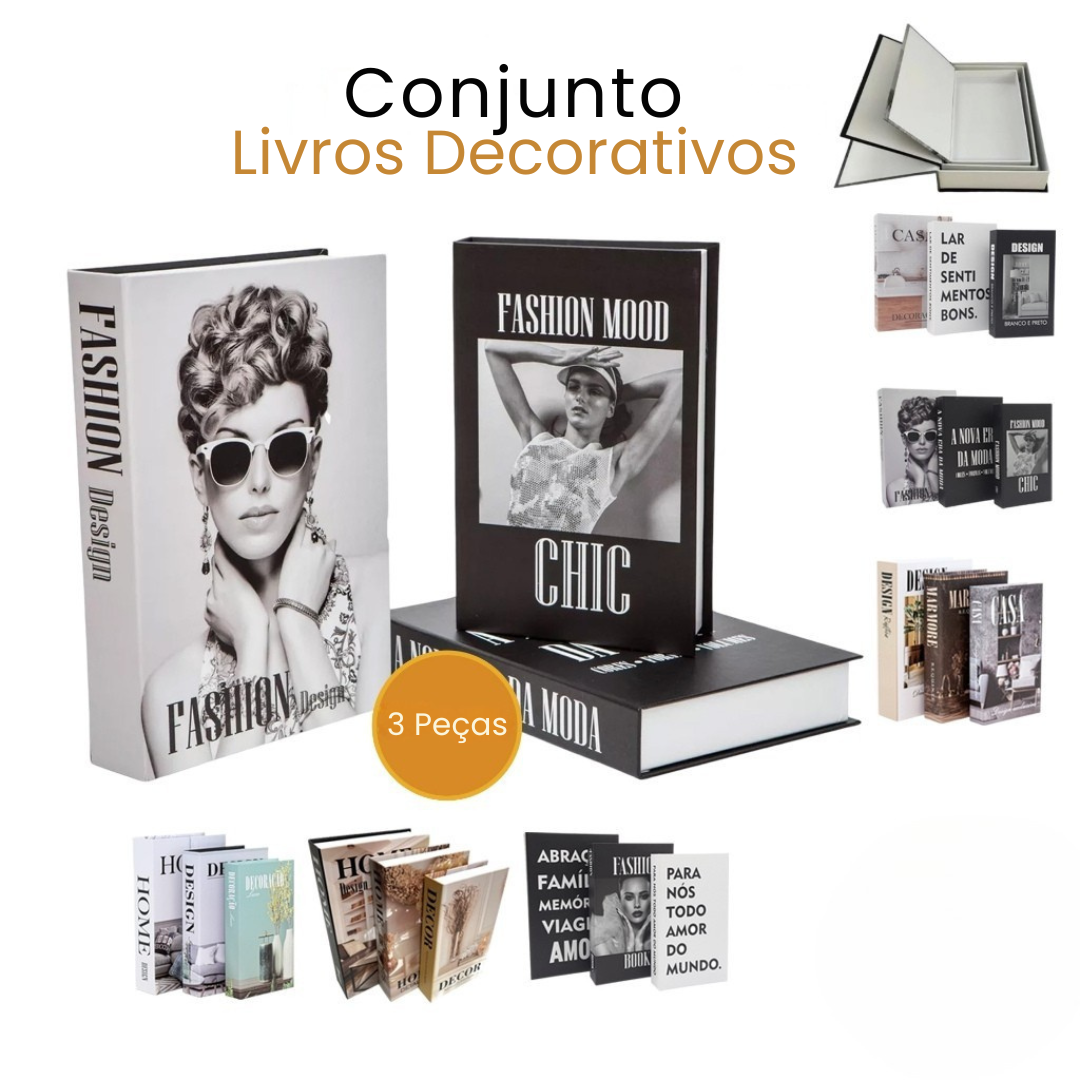 Livros Decorativos Kit 3 Peças - Modern Casa