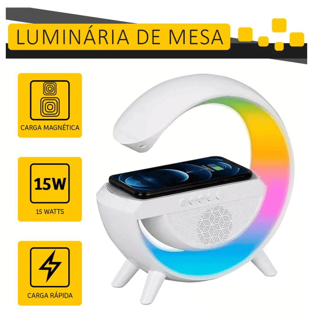 Luminária Multifuncional Carregador por Indução e Alto Falante - Modern Casa