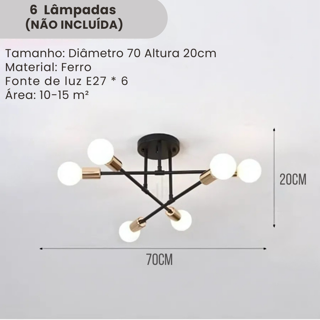 Lustre de Teto Moderno 6 Lâmpadas – Design Geométrico - Modern Casa
