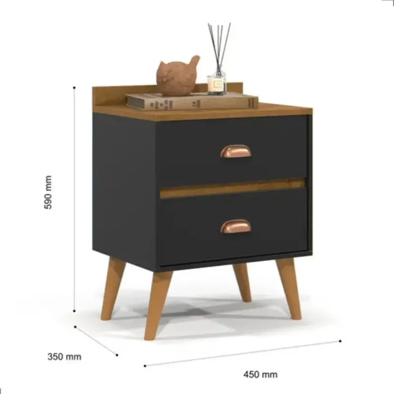 Mesa cabeceira Madero Cinza/Freijó em quarto decorado