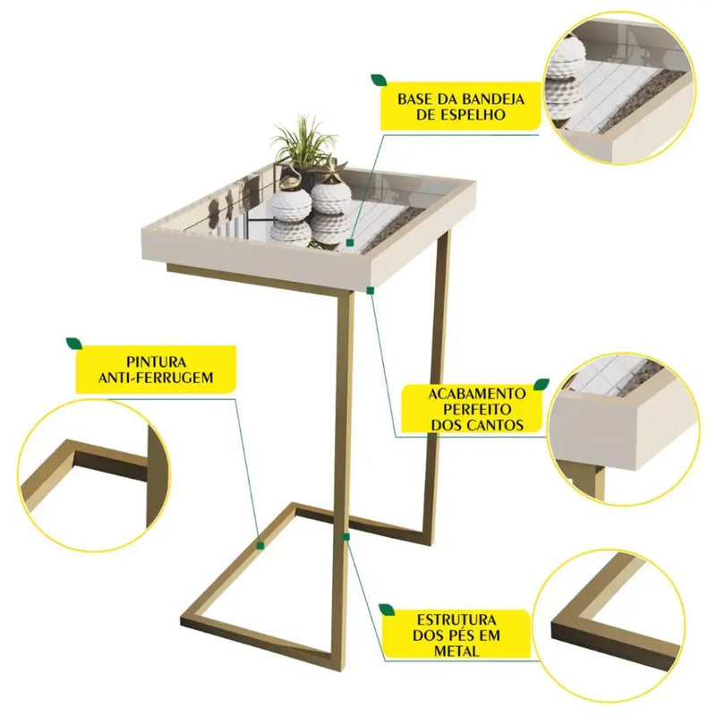Mesa de Apoio Sofá Com Espelho