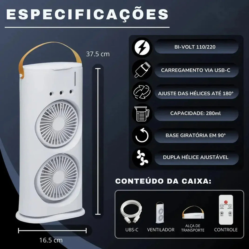 Mini Climatizador de Ar Portátil 3 em 1 USB Silencioso