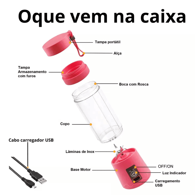 Mini Liquidificador Mixer Juice Garrafa Portátil USB Recarregável - Modern Casa