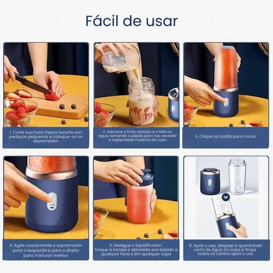 Mini liquidificador portátil desmontado – fácil de limpar