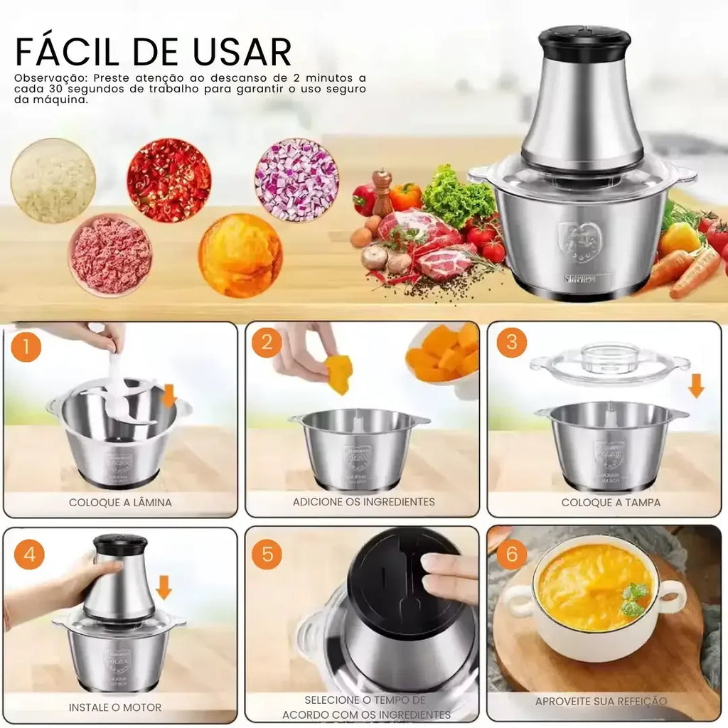 Moedor e Triturador Multifuncional em Aço Inox PowerChef 300 - Modern Casa