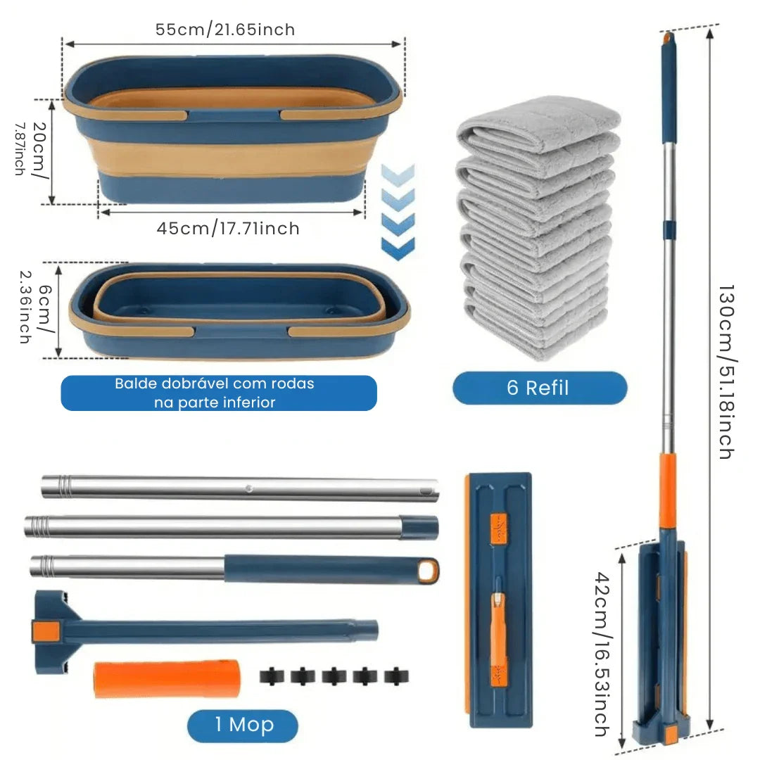 Mop de Limpeza Flat Slim 360º + Balde Retrátil - Modern Casa