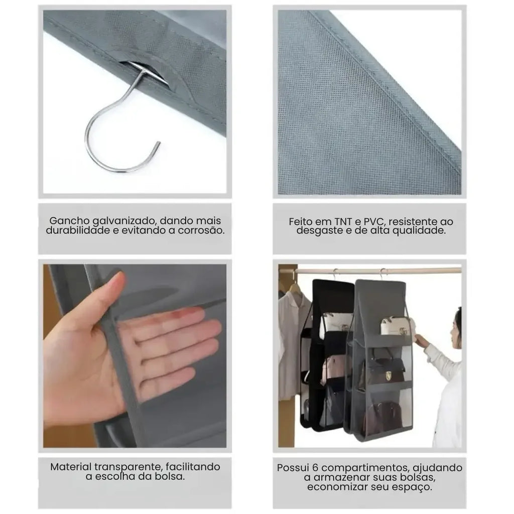 Organizador De Bolsas Multiuso Com Cabide Para Guarda Roupas - Modern Casa