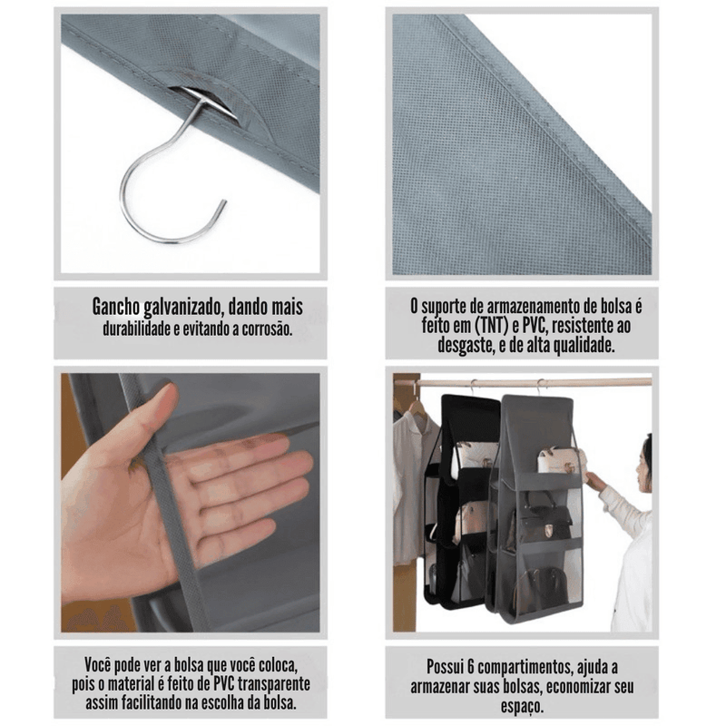 Organizador Multiuso De Bolsas Com Cabide Para Guarda Roupas - Modern Casa