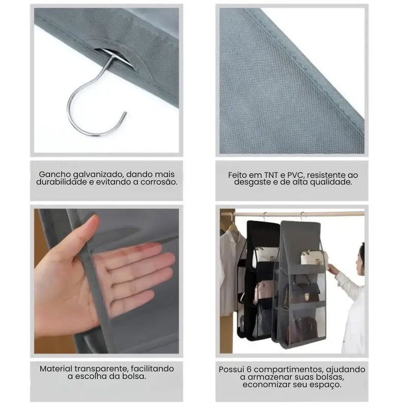 Organizador Multiuso De Bolsas Com Cabide Para Guarda Roupas