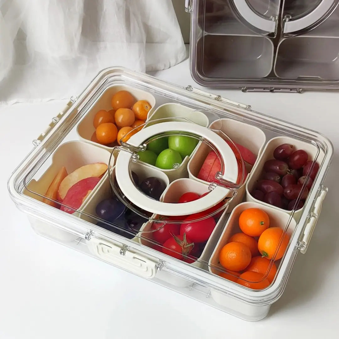Organizador de Geladeira com 8 Divisórias – Pote Hermético Acrílico para Frutas, Legumes e Alimentos
