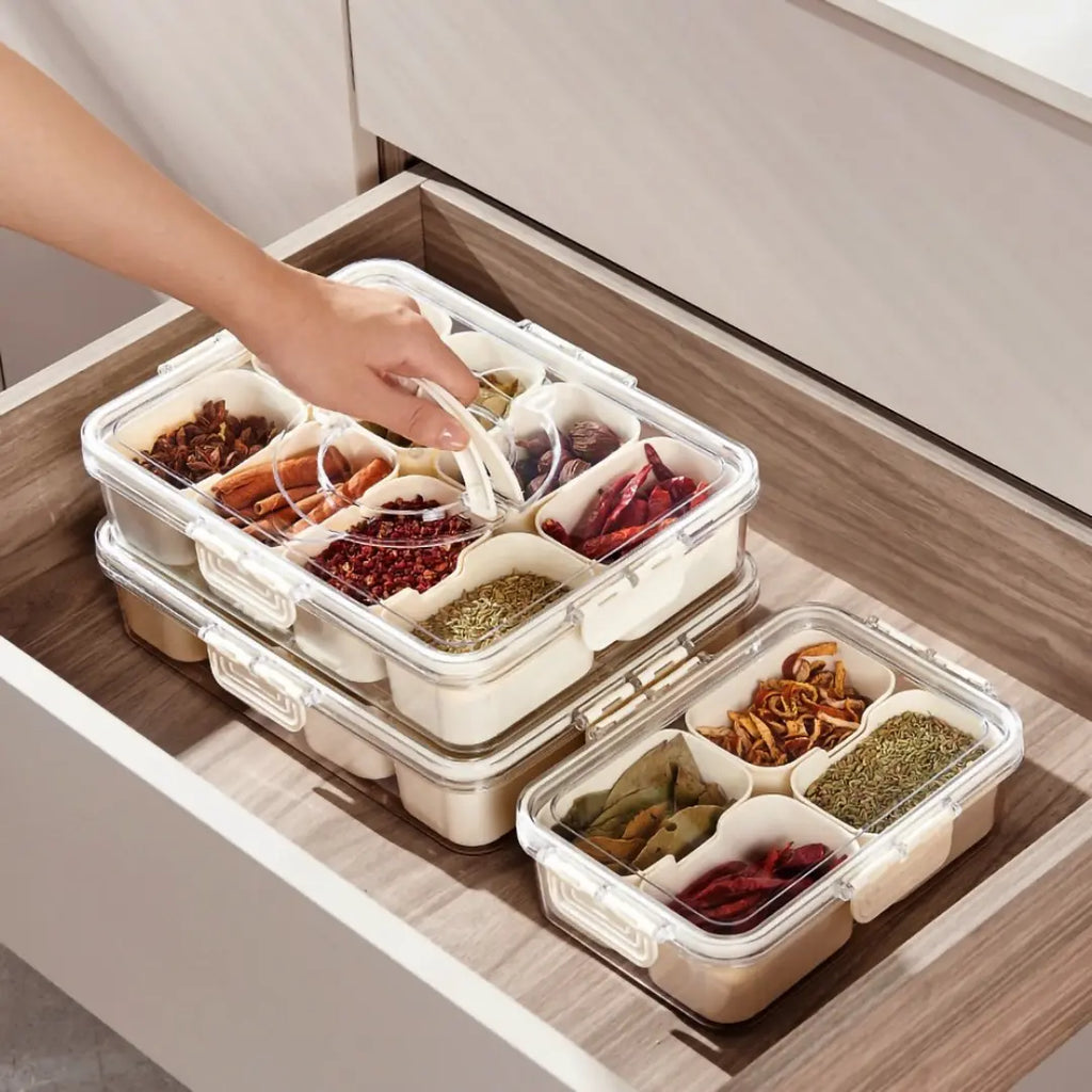 Organizador de Geladeira com 8 Divisórias – Pote Hermético Acrílico para Frutas, Legumes e Alimentos