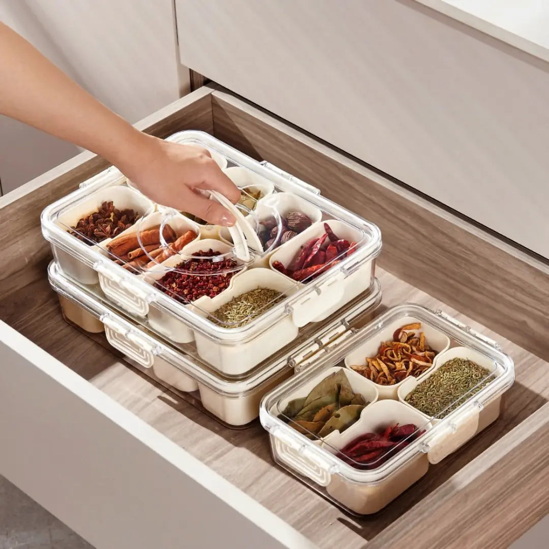 Organizador de Geladeira com 8 Divisórias – Pote Hermético Acrílico para Frutas, Legumes e Alimentos