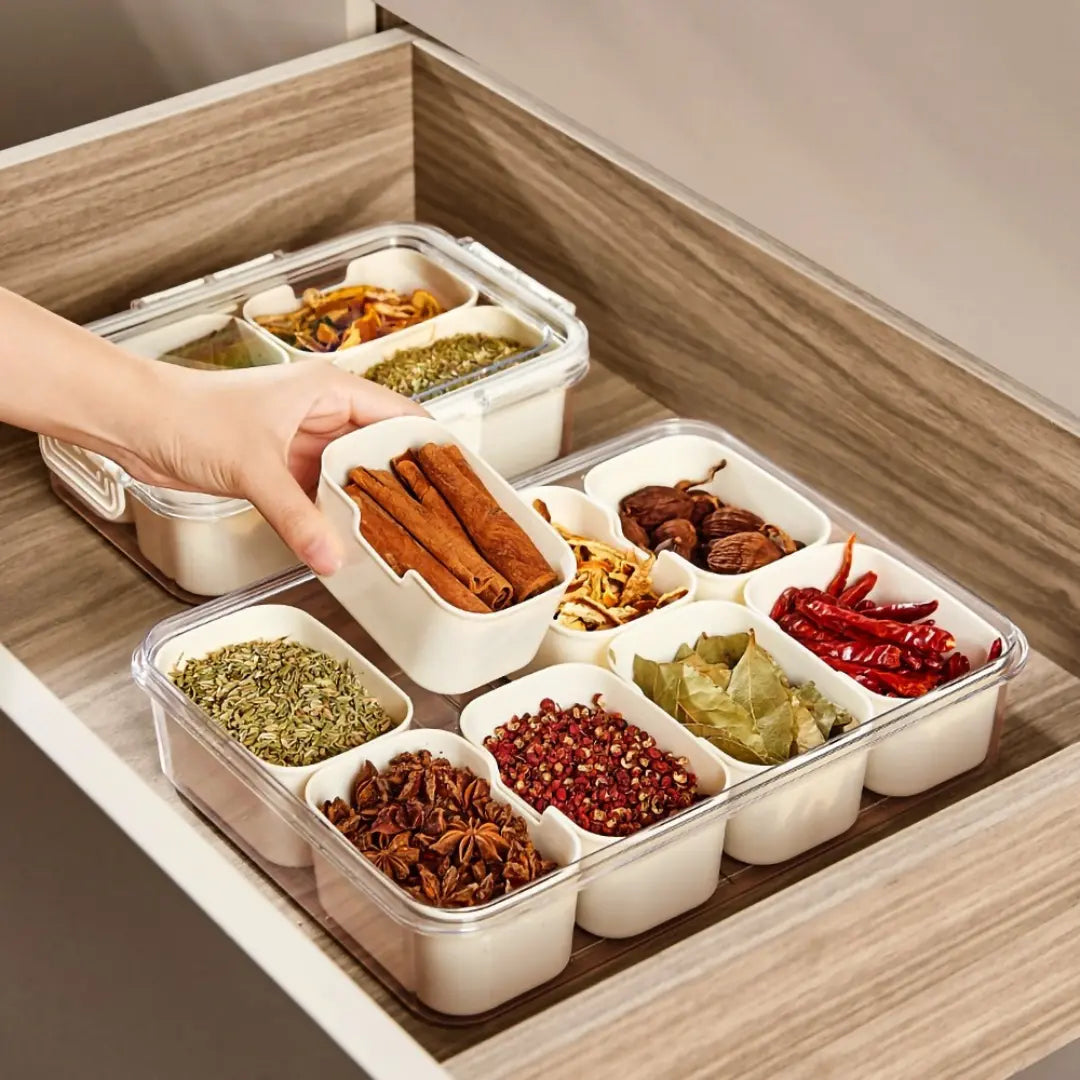 Organizador de Geladeira com 8 Divisórias – Pote Hermético Acrílico para Frutas, Legumes e Alimentos