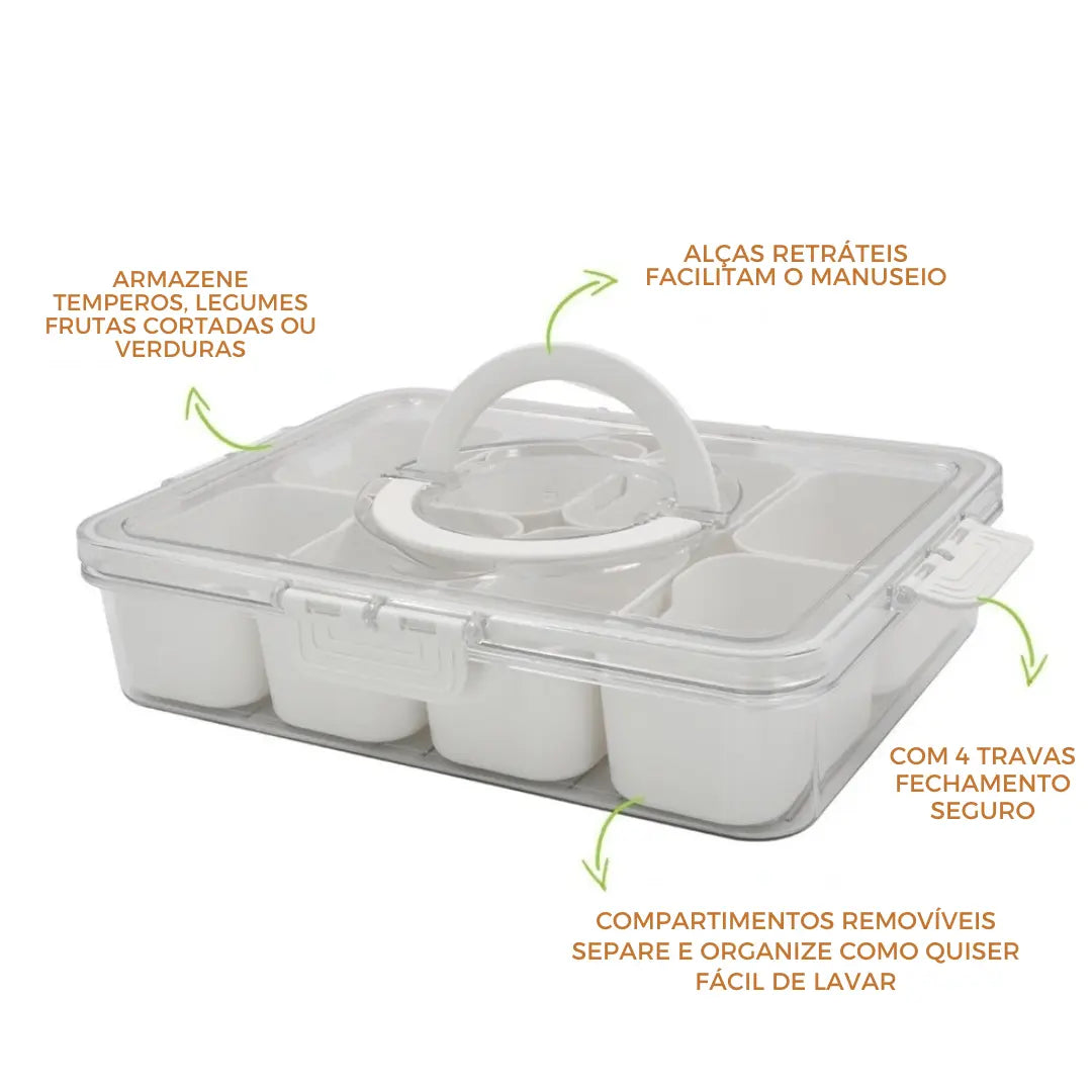 Organizador de Geladeira com 8 Divisórias – Pote Hermético Acrílico para Frutas, Legumes e Alimentos