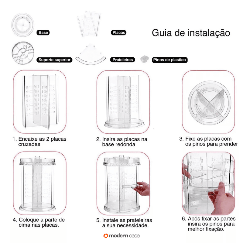 Organizador de Maquiagem Acrílico Giratório 360° - Modern Casa