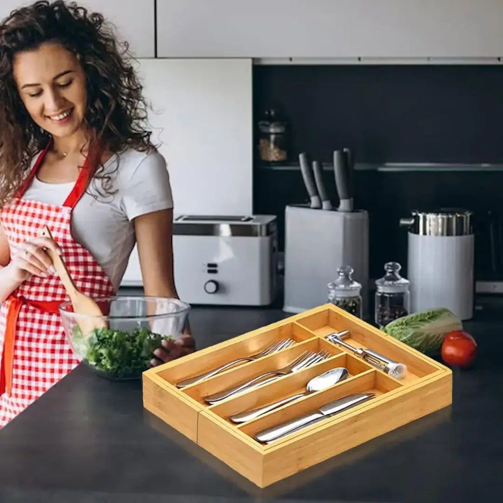 Porta Talheres em Bambu Extensível