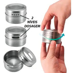 Porta Temperos Magnético com 6 Potes Inox - Modern Casa
