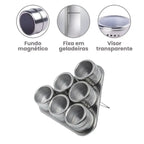 Porta Temperos Magnético com 6 Potes Inox - Modern Casa