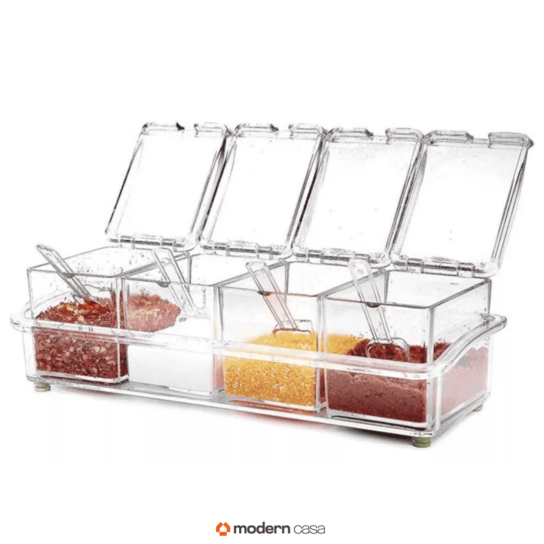 Porta Temperos e Condimentos Acrílico 4 Potes Organizadores - Modern Casa